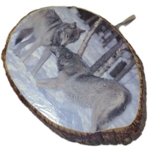 🐺Gray Timber Wolves Vintage Wood Live Edge Wall Plaque Art Tree Slab Made USA
